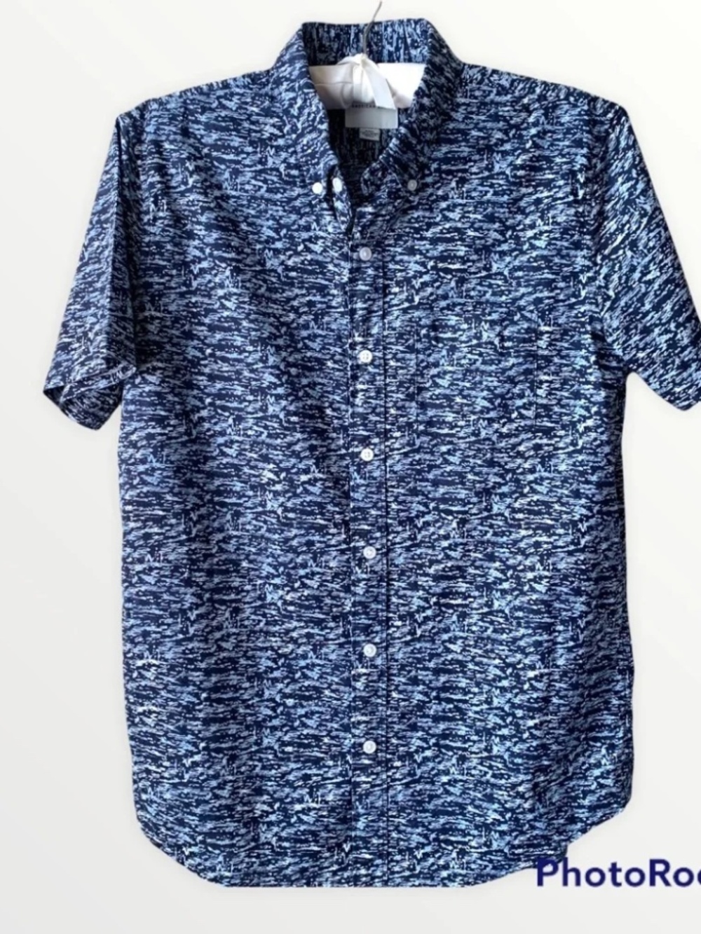 American Eagle Short Sleeve Button-Up Shirt Blue Light Blue cotton Size Medium